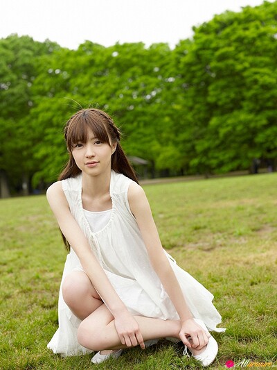 Model Rina Aizawa in Pale White Dress